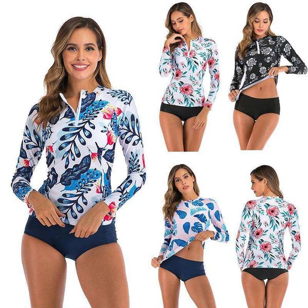 

authorized visible picture womens long swimwear sleeved zipper digital printing split briefs snorkeling surfing, White;black