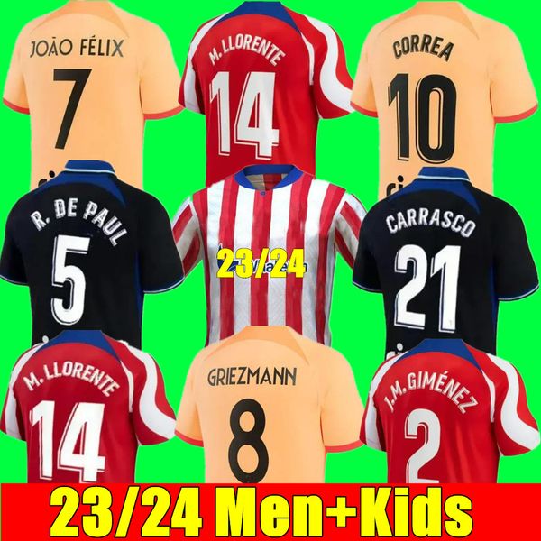 

new soccer jerseys 23 24 men kids kit home away 3rd suarez griezmann joao felix 2022 2023 atletico m. llorente madrid correa koke lemar carr, Black;yellow