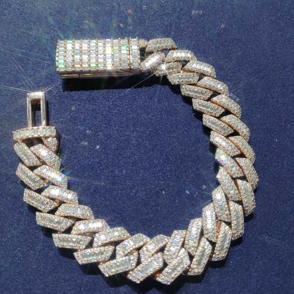 

925 sterling silver iced out rapper's jewelry hiphop men 16mm vvs baguette moissanite miami cuban link bracelet