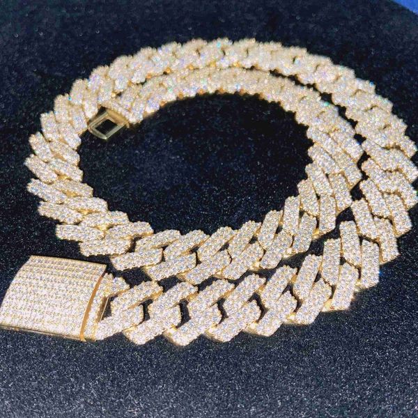 

prong vvs 15mm moissanite miami iced out hip hop cuban link chain necklace, Silver