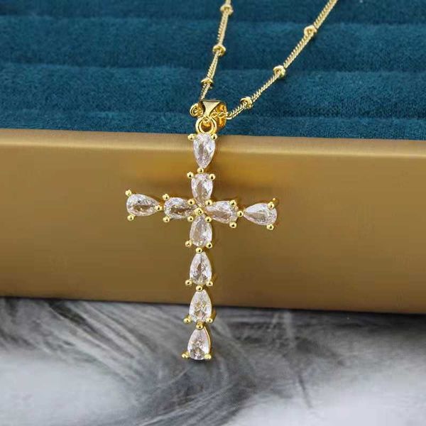 

jewelry initial pendant gold plated drop bead chain moissanites diamond zircon cross necklace, Silver