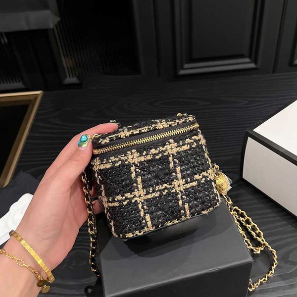 

womens designer tweed check quilted bags vanity with crush pearl gold ball metal hardware matelasse chain crossbody shoulder cosmetic case h