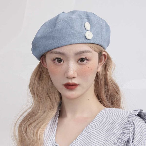 

berets japanese cowboy beret spring/summer 2023 college style version display face little beret female artist hat g220612, Blue;gray