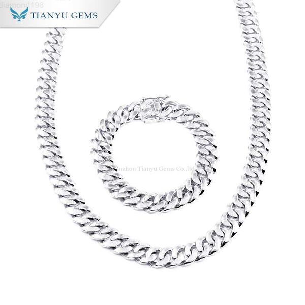 

tianyu gems forever quality 925 sivler 10k 14k gold bracelet necklace hip hop chain male cuban link, Silver