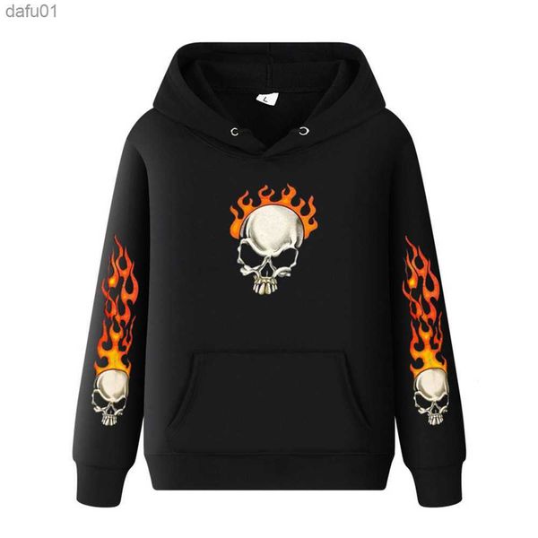 

hoodie for men and women spring and fall high street fire skull hip hop hoodie street sport hoodie size s-3xl l230520, Black