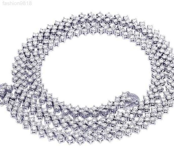 

wholesale hip hop jewelry necklace 925 silver 3 row lab diamond vvs moissanite tennis necklace chain