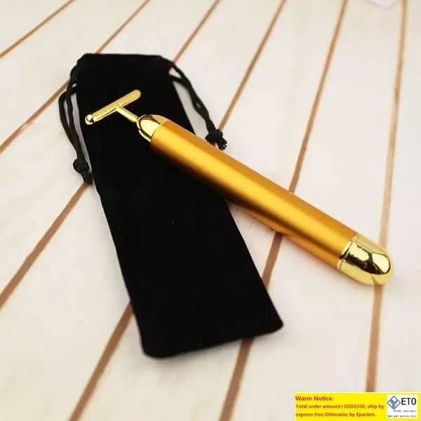 

50pcs dhl ship energy beauty bar 24k gold pulse firming massager facial roller massager beauty care vibration facial massage electric