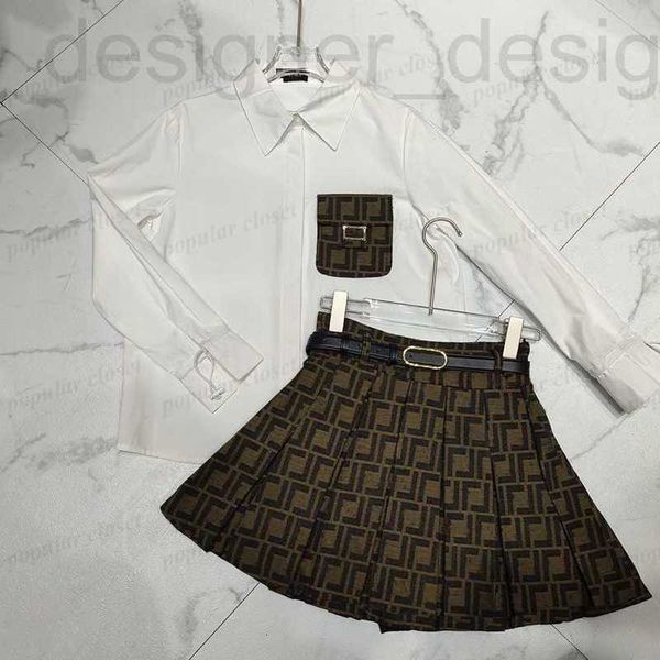 

two piece dress designer women sets blouse pleated skirt luxurys suit jacket stick drill letter ladies brown black sml wq0d, White