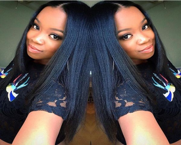 

545039039 glueless silk full lace wigs light yaki brazilian virgin hair full lace human hair wigs yaki straight for bl5730314, Black;brown