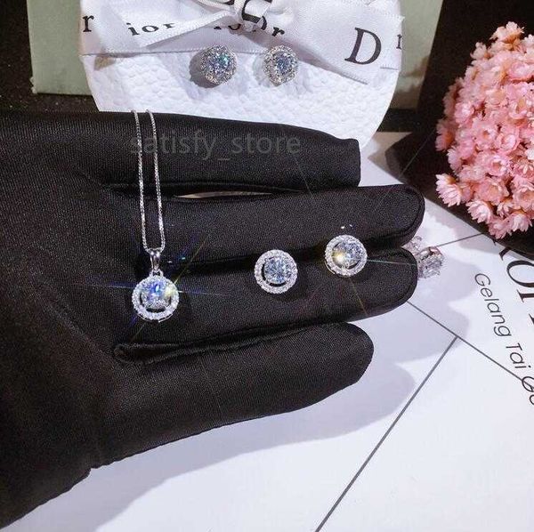 

luxury jewelry set new arrival handmade 925 sterling silver round cut white z cz diamond gemstones women necklace stud earring pendant