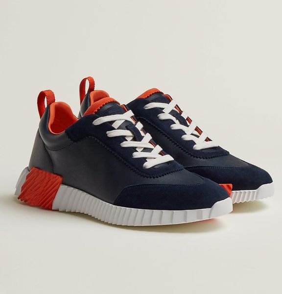 

italy design bouncing men sneakers shoes low calfskin suede goatskin light sole trainers nappa leather lace-up rubber tread sole comfort wal, Black