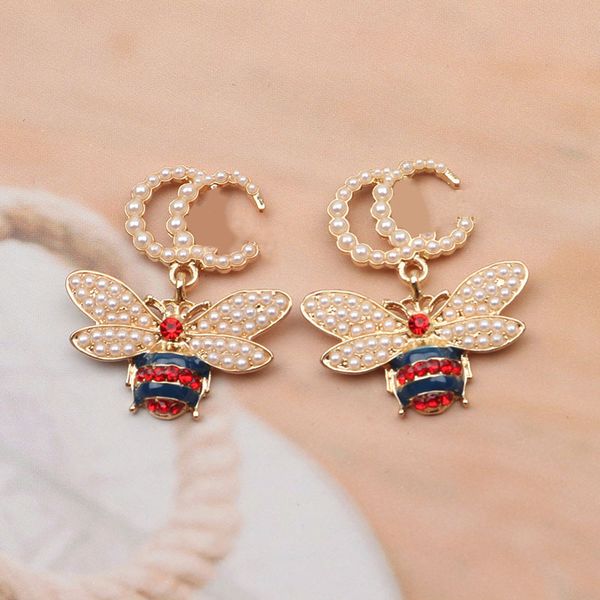 

18k gold plated luxury designers earring stud famous women letter retro bee pearl earring letter wedding party gift jewerlry 20style, Golden;silver
