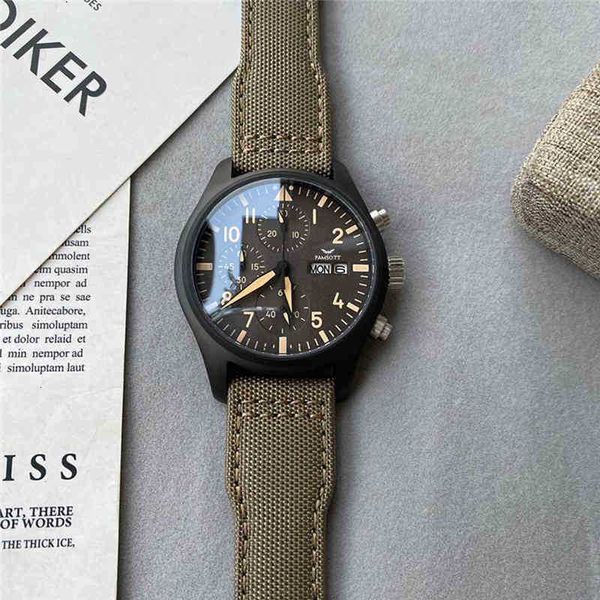 

men watchs i-wc watch men chronograph crystal steel pilots canvas olive luxury green straps sapphire 82tn, Slivery;golden