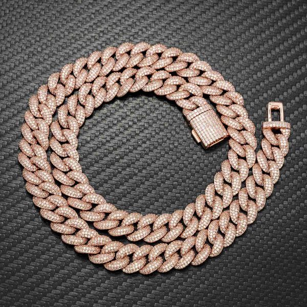 

hip hop jewelry cuban link chain 15mm brass 2rows 5a+ cz diamond chain mens necklace, Silver