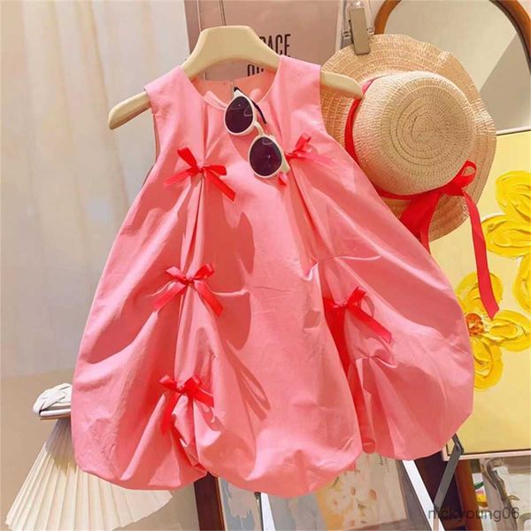 

girl's dresses summer girls dress sleeveless bow princess party flower girl new kids clothes birthday r230612, Red;yellow
