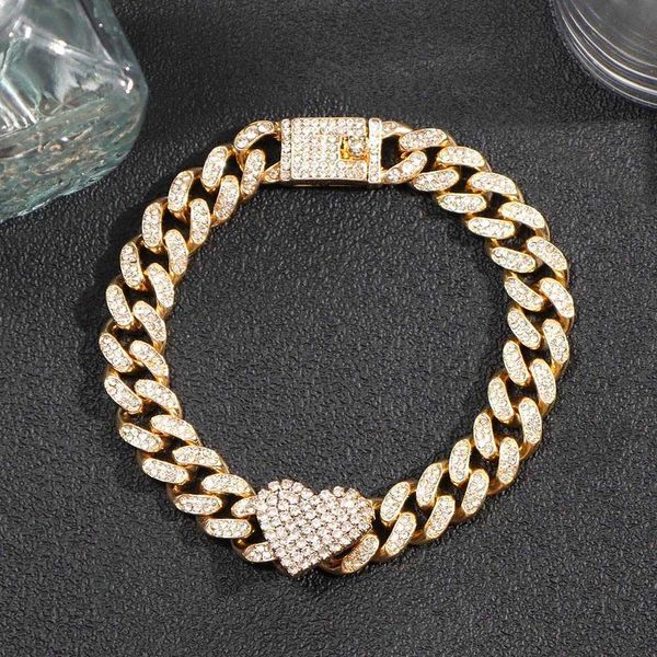 

anklets hiphop crystal heart shaped chunky cuban link anklet iced out miami metal chain anklets bracelet for women men new jewelry 230608, Red;blue