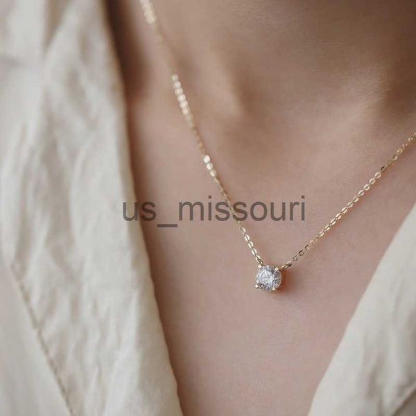 

pendant necklaces 925 sterling silver necklace with 14k gold plated four prongs single diamond super flash temperament light luxury clavicle