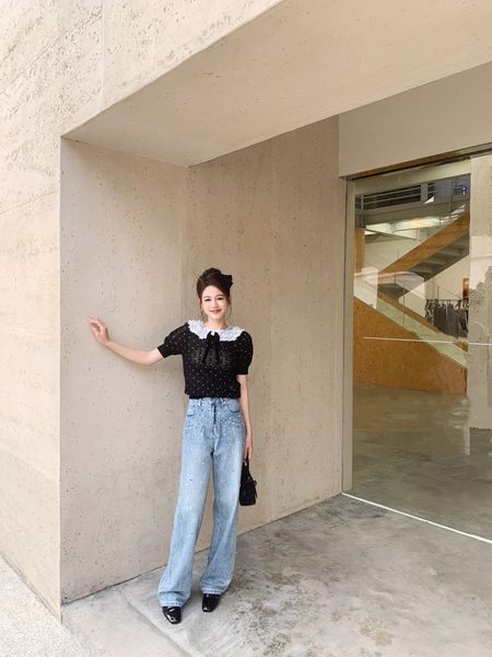 

designer embroidery anagram women jeans autumn winter jeans fashion straight pants casual style high waist loose trouser v3, Blue