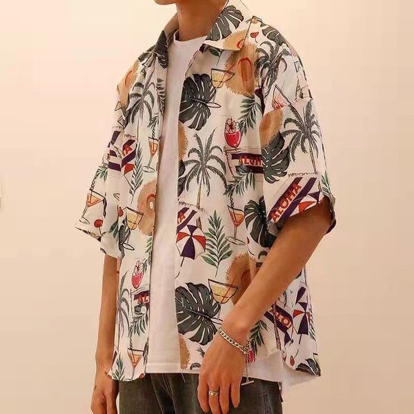 

hawaiian flower shirt men cardigan loose short sleeve casual shirt women button up shirt beach holiday vacation summer plus, White