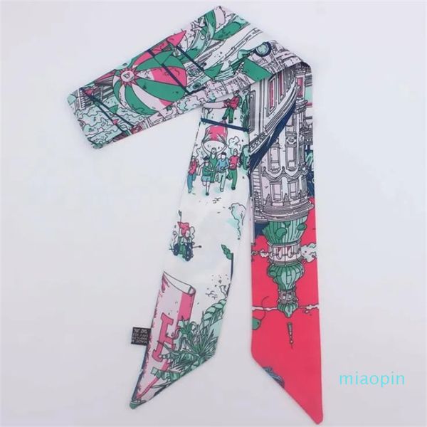 

women pattern slender winding bind bag handle small neck ribbon decoration package bring loop wrap fashion scarves bandana, Black