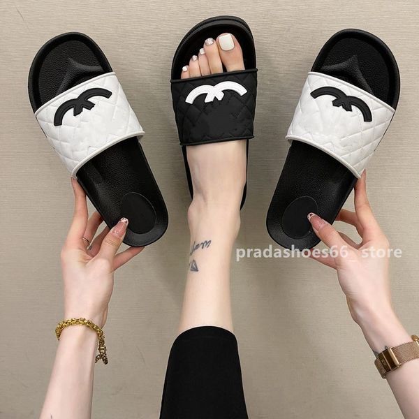 

2023 luxury designer women letter slippers beach slides channel solid color woman thick sole indoor bathroom anti slip shoes summer eva sand, Black
