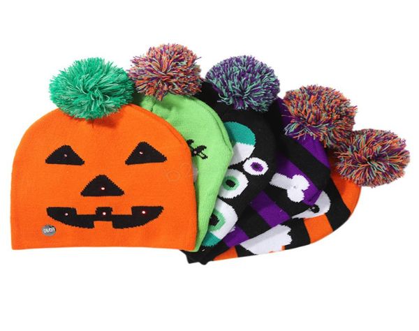 

led halloween knitted hats kids baby moms warm beanies crochet winter caps for pumpkin acrylic skull cap party decor gift props lj3243941, Blue;gray