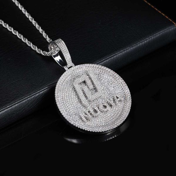 

hip hop custom letter circle shaped disk diamond pendant iced out zircon name pendant necklace for men, Silver