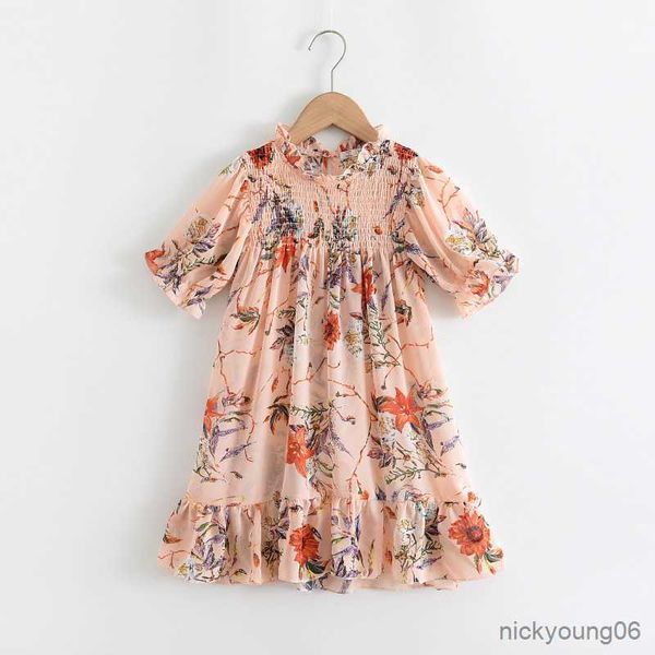 

girl's dresses 2023 fashion children long sleeve floral printed beach girls spring dress vestidos r230612, Red;yellow