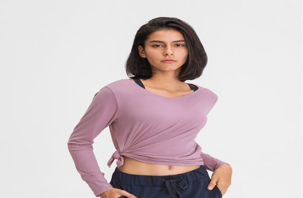 

tie side long sleeve workout women loose fit yoga brushed fabric lightweight sports shirt yoga 2117014