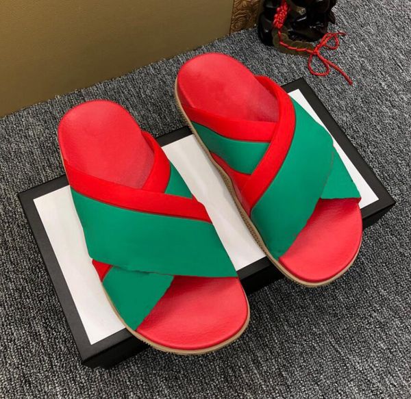 

luxury men web stripe rubber slippers women designer green red white interlocking g flat slides flip flops summer beach sandals with box, Black
