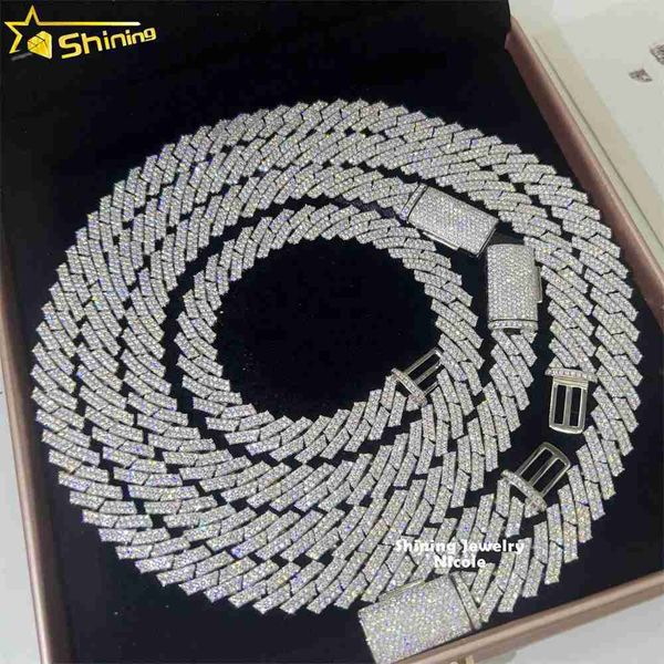 

custom bling 925 sterling silver miami cuban link 13mm width moissanite cuban chain necklace