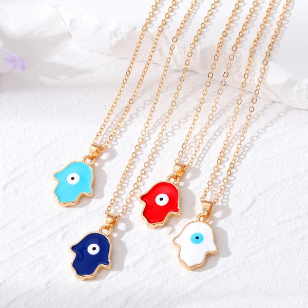 

colorful turkish blue evil eye palm hand pendant necklace for women new trendy lucky eye clavicle chain choker wedding jewelry, Silver