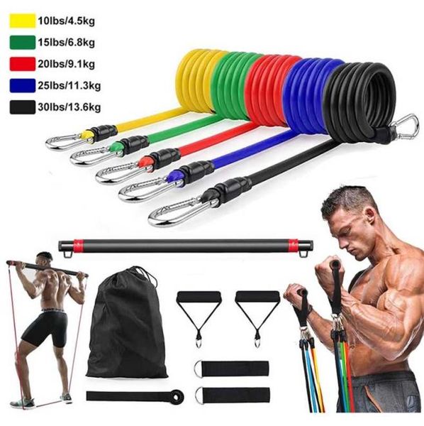 

latex resistance band set with strength training bar yoga pull rope elastic fitness exercise gym equipment for home workout 2201118189940