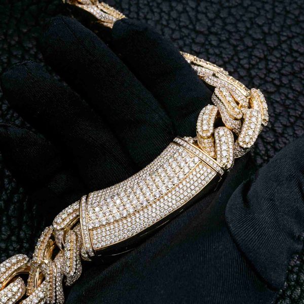 

hip hop jewelry 22mm real 18k 14k 10k solid gold chains prong setting vvs iced out cuban link chain for mens hip hop necklace, Silver