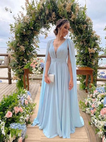 

sky blue evening dresses long 2023 women chiffon v neck prom gowns with streamer vintage celebrity formal party, Black;red