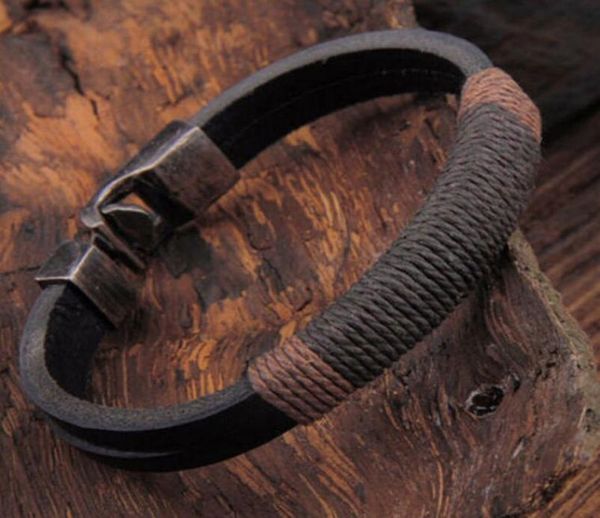 

women men hemp wrap leather weaving wristband metal bracelet black brown bracelets bangle jewelryps24847014019, Golden;silver