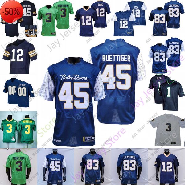 

football jerseys fighting irish football jersey ncaa college joe montana rudy ruettiger claypool kyren williams tyree mayer jack coan austin, Black;red