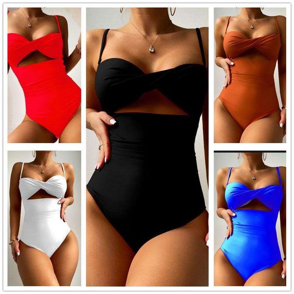 

womens solid color nylon bikini hollow out one piece swimsuit, White;black