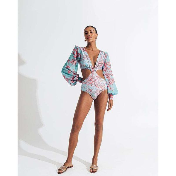 

backless long sleeves bikini one piece high waist lace up swimsuit female, White;black