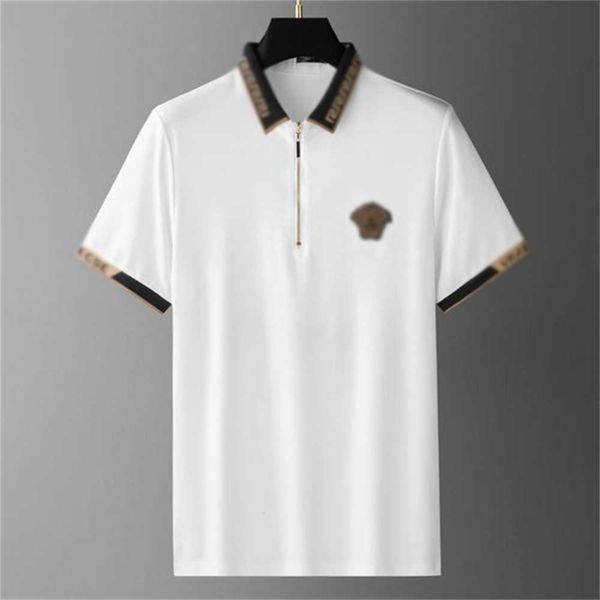 

mens short sleeved designer fashion polo shirt casual t shirt lapel skull print soft cotton embroidery comfortable couple breathable e30f, White;black