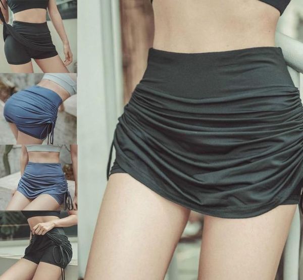 

yoga outfit y1uc women high waist ruched workout mini skirt with inner shorts drawstring skorts5539210