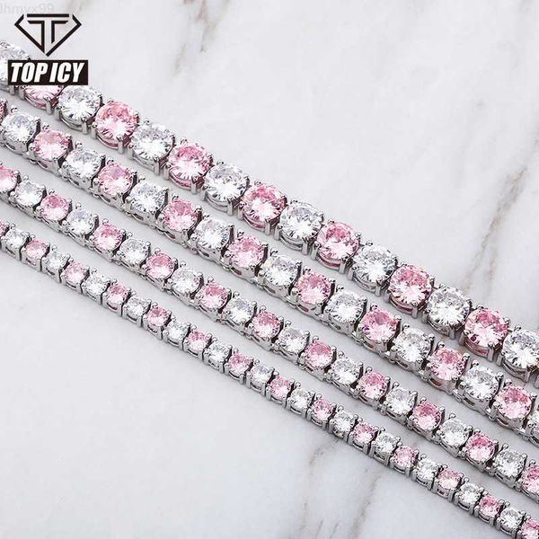 

2020 new expo personalized hiphop iced out bling tennis chain pink diamond cubic zirconia cz tennis chain necklace, Silver