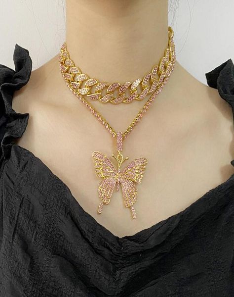 

statment big butterfly pendant necklace hip hop iced out rhinestone chain for women bling tennis chain crystal animal choker wjl281114563, Silver