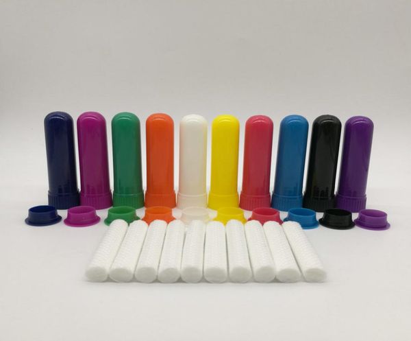 

50 setslot whole blank aroma inhaler with cotton wicks 51mm plastic 10 colors bottle nasal inhalers sticks2927092