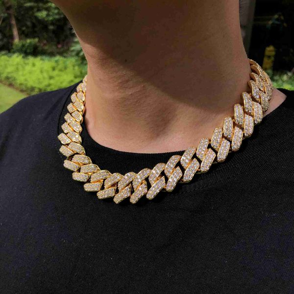 

iced out 2 rows cz stones prong cuban link chain, Silver