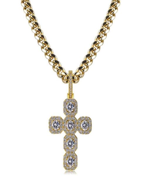 

hip hop necklaces luxury exquisite glaring zircon paved big size cross 18k gold plated 10mm width chain men pendant necklaces jewe4013241, Silver