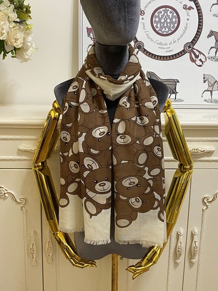 

women's long scarf scarves shawl 100%wool material thin and soft pint letter bear pattern size 180cm - 65cm, Blue;gray