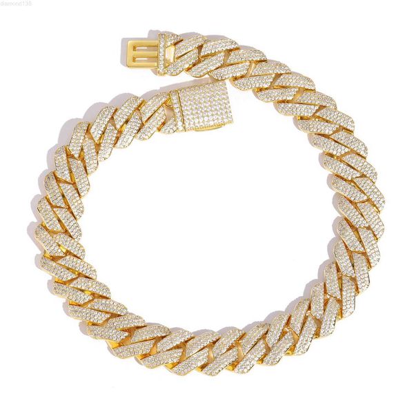 

wholesale hip hop 20mm three row zircon cuban chain thick full diamond necklace tide brand men necklace, Silver