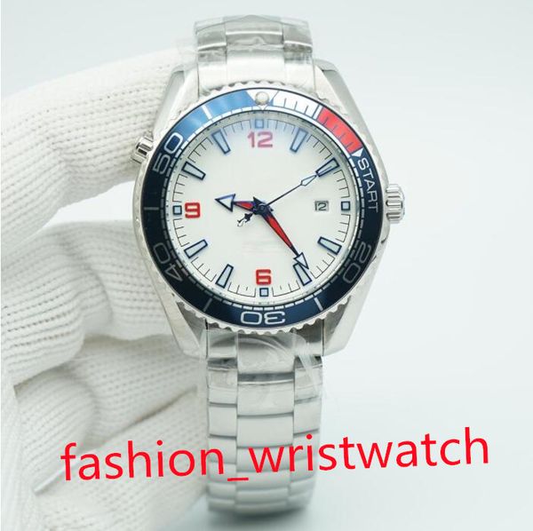 

watch men blue red bezel planet limited dial 44mm automatic mechaincal movement ocean diver 600m stainless steel sports sea america cup mens, Slivery;brown