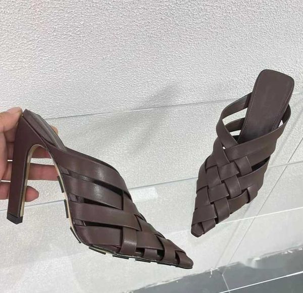 

slippers fashionable women high heel sandals designer shoes soft leather mesh casual 10cm curved heels slipper, Black